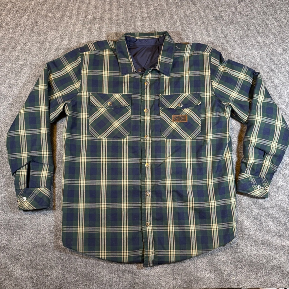 Burton Analog Variant Insulated‎ REVERSIBLE Flannel Quilted Jacket Mens L Blue